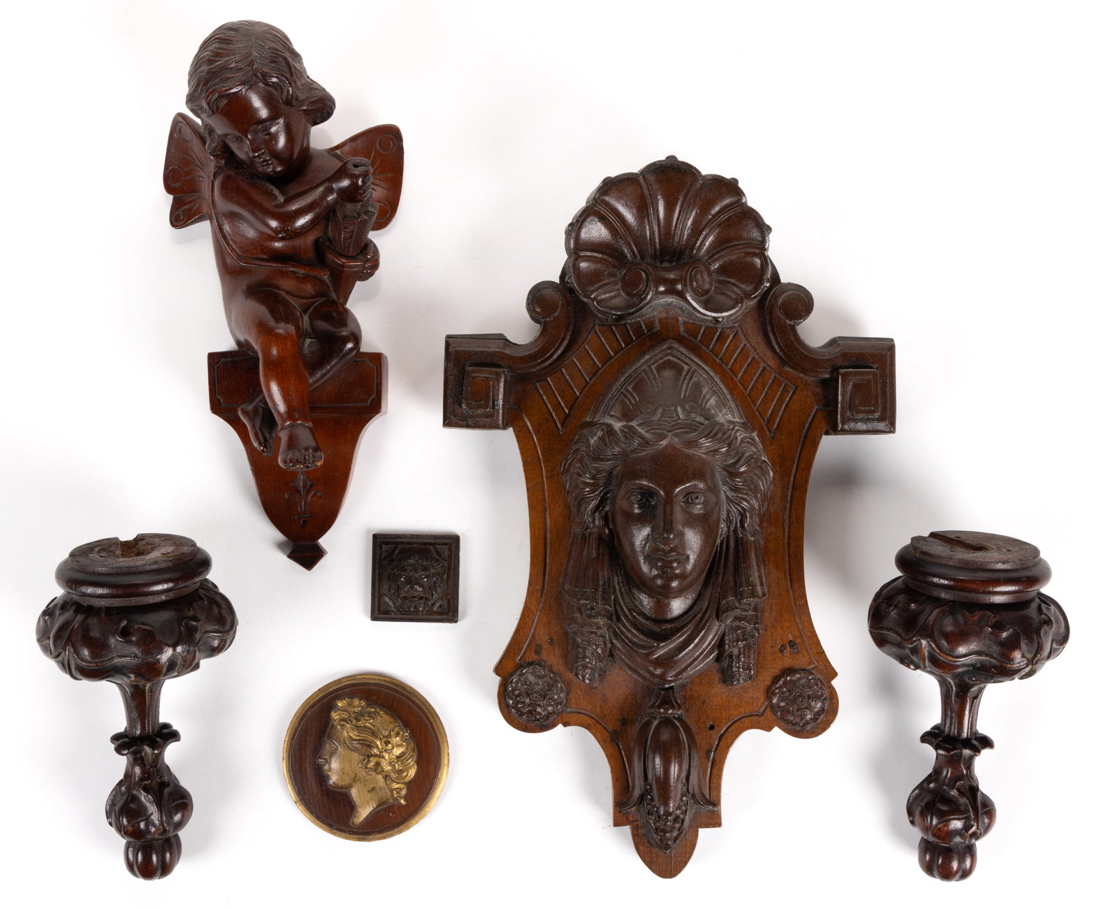 ASSORTED ARCHITECTURAL AND FURNITURE CARVED ELEMENTS, LOT OF SIX (1 of 1)