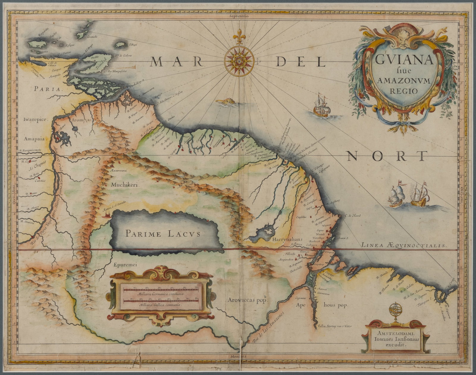 JAN JANSSONIUS / JANSSON (DUTCH, 1588-1664) MAP OF GUIANA AND THE AMAZON (1 of 3)