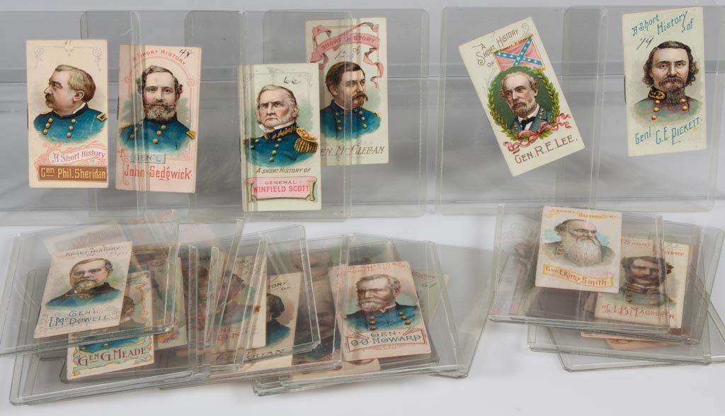DUKE'S CIGARETTE M78 CIVIL WAR CARDS, LOT OF 23: DUKE'S CIGARETTE M78 CIVIL WAR CARDS, LOT OF 23, each a 16-page booklet "A Short History of" various generals comprising 16 Union and seven Confederate including Robert E. Lee. 1888. 2 3/4" x 1 1/2". 