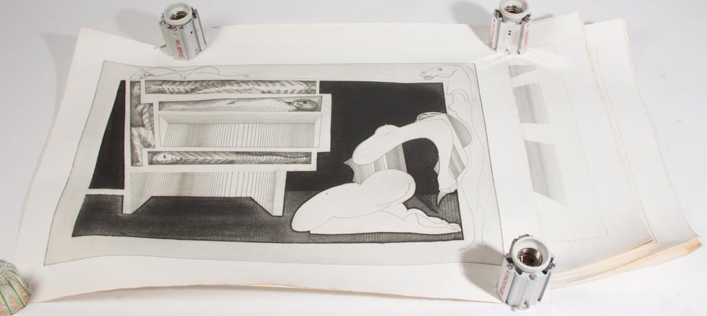 ALAN WOOD-THOMAS (AMERICAN, 1920-1976) INTAGLIO: ALAN WOOD-THOMAS (AMERICAN, 1920-1976) INTAGLIO ETCHINGS, SET OF SIX, "The Burials of Picasso" folio, George Lyons publisher, each numbered 2/75 and signed in pencil, with title sheet. Not framed. 30"