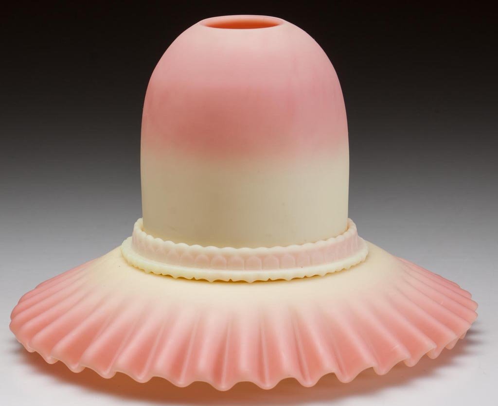 WEBB BURMESE FAIRY LAMP: WEBB BURMESE FAIRY LAMP, plush finish, fairy-size dome fitted on a non-period Fenton Burmese lamp cup, and reversible-skirt base with a crimped rim, marked for Thomas Webb and Sons. Thomas Webb & Sons