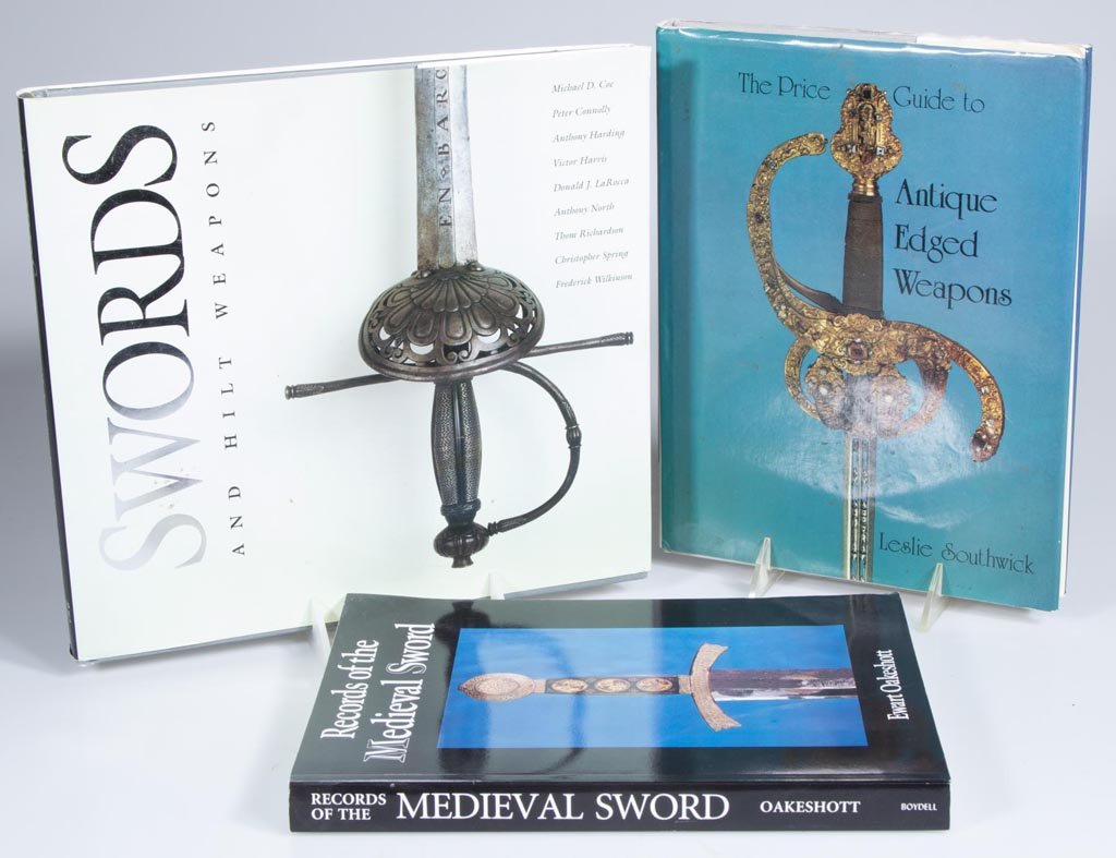 EDGED WEAPONS REFERENCE VOLUMES, LOT OF THREE: EDGED WEAPONS REFERENCE VOLUMES, LOT OF THREE, including Southwick, "Antique Edged Weapons". Provenance: Collection of the late Margaret "Maggie" and Norwyn Rowe of Washington, D.C.