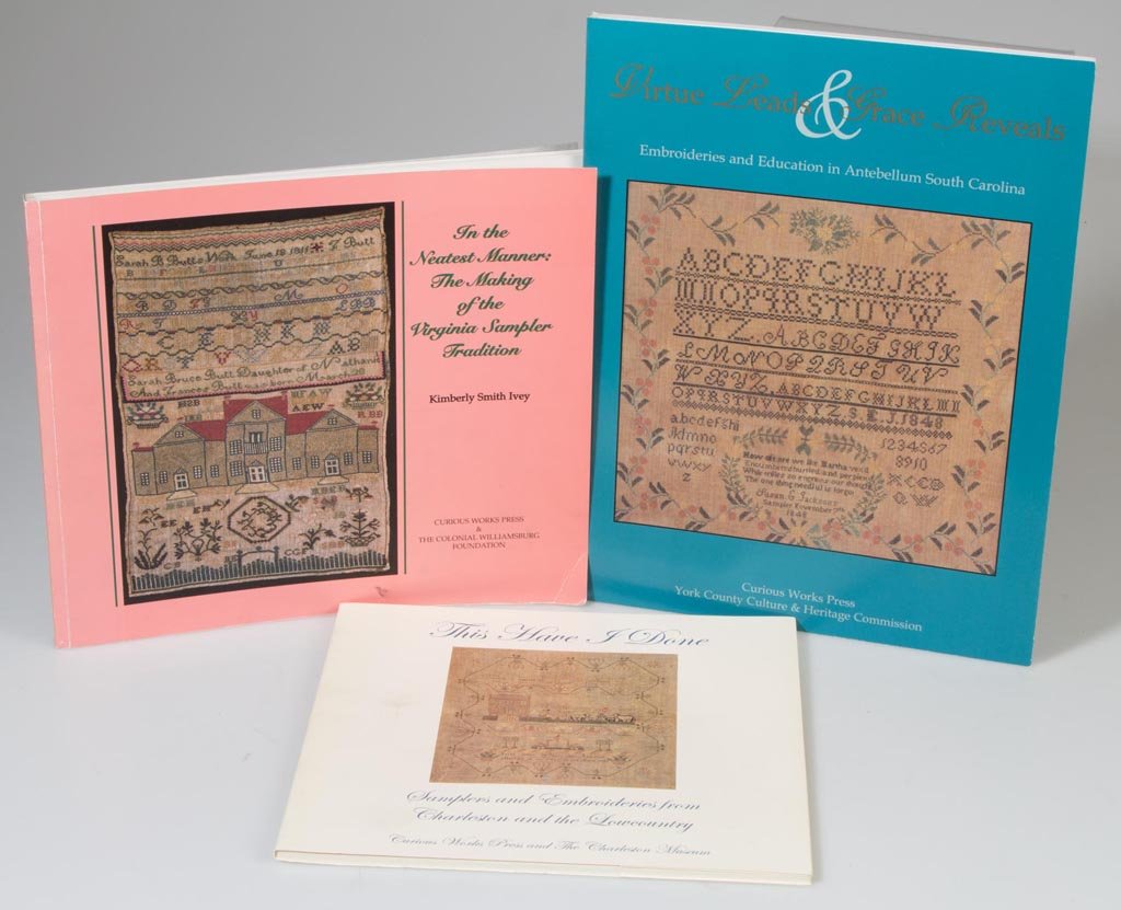 NEEDLEWORK SAMPLER REFERENCE VOLUMES, LOT OF THREE: NEEDLEWORK SAMPLER REFERENCE VOLUMES, LOT OF THREE, including Ivey, "In the Neatest Manner: The Making of the Virginia Sampler Tradition". Soft covers. Provenance: From the library of Milly McGehee.