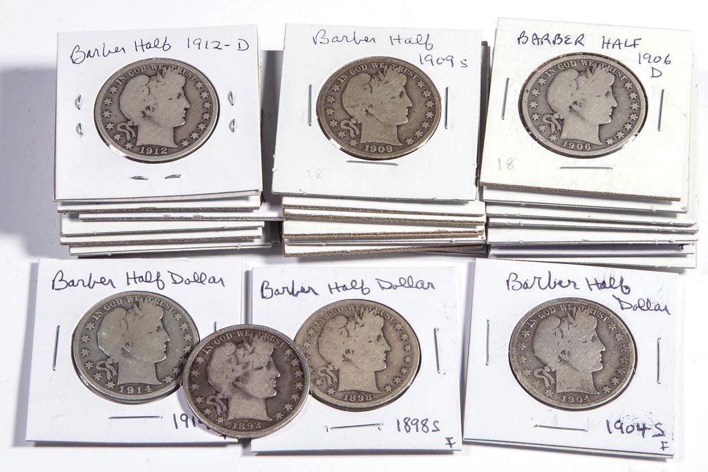 UNITED STATES SILVER BARBER HALF-DOLLAR COINS, LOT OF: UNITED STATES SILVER BARBER HALF-DOLLAR COINS, LOT OF 26, including 1892, 1898-S, and 1904-S. Provenance: Collection of the late John Palmer, Purcellville, VA.