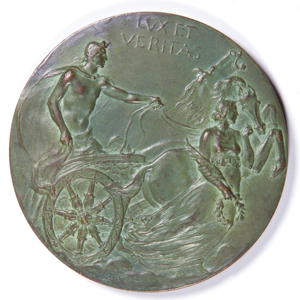 TIFFANY & CO. YALE UNIVERSITY BRONZE MEDALLION: TIFFANY & CO. YALE UNIVERSITY BRONZE MEDALLION, 1701-1901 celebration, signed along edge. 1901. 2 3/4" D. Provenance: Collection of the late Margaret "Maggie" and Norwyn Rowe of Washington, DC.