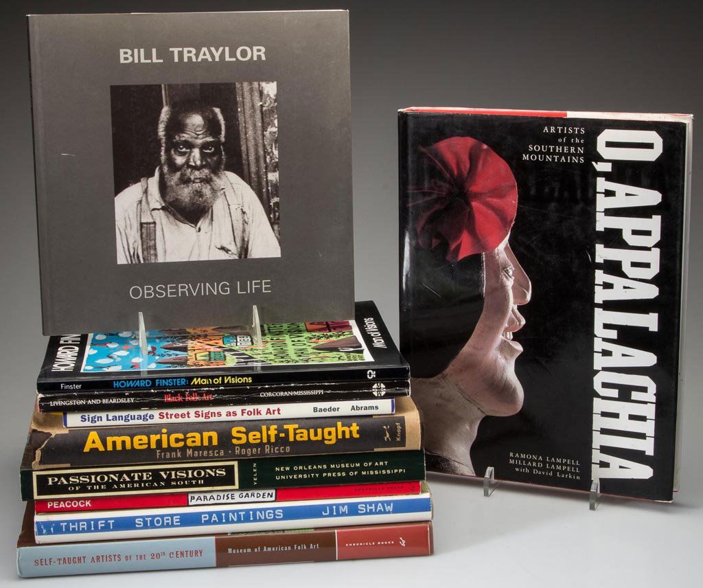 AMERICAN OUTSIDER ART REFERENCE VOLUMES, LOT OF TEN: AMERICAN OUTSIDER ART REFERENCE VOLUMES, LOT OF TEN, including Bill Traylor and Howard Finster. Hard and soft covers. Provenance: Collection of the late John and Lil Palmer, Purcellville, VA.