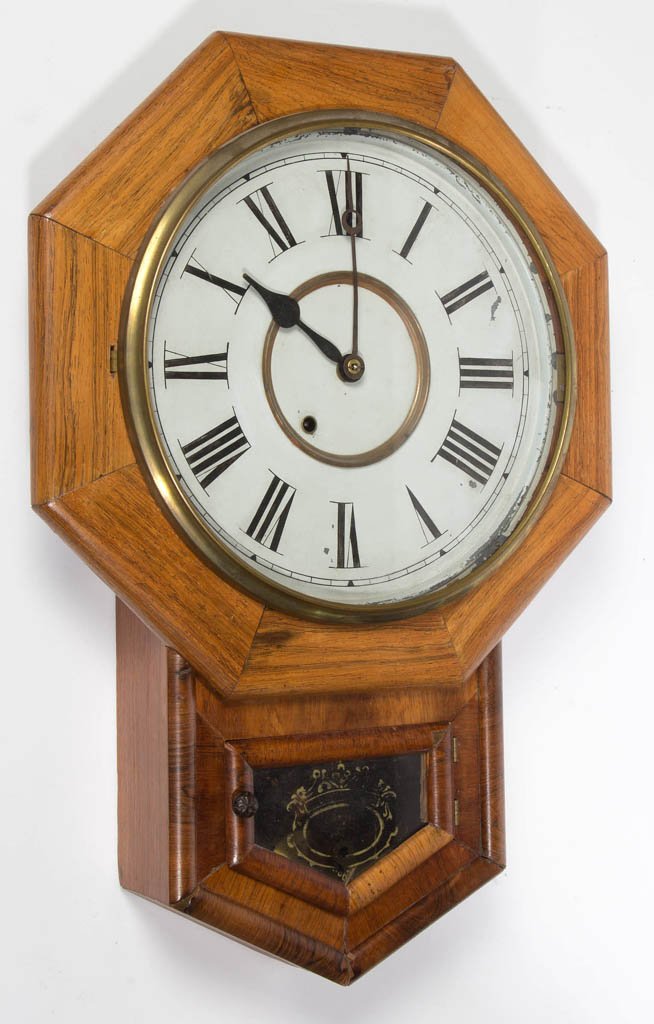 NEW HAVEN ROSEWOOD OCTAGON SCHOOL HOUSE WALL CLOCK