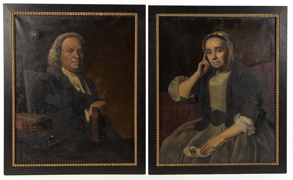 PAIR OF APPLETON FAMILY, BOSTON, MASSACHUSETTS: PAIR OF APPLETON FAMILY, BOSTON, MASSACHUSETTS HISTORICAL PORTRAITS AFTER JOHN SINGLETON COPLEY, oil on canvas, the gentleman inscribed on verso "Nathaniel Appleton, DD. / of / Cambridge, Mass. / born