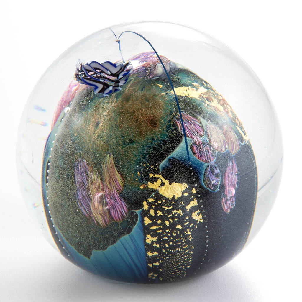 JOSH SIMPSON STUDIO ART GLASS MAGNUM PAPERWEIGHT: JOSH SIMPSON STUDIO ART GLASS MAGNUM PAPERWEIGHT, torch work design, signed and numbered 7/36, dated. 1990. 3 3/4" D. Provenance: From a private collection.