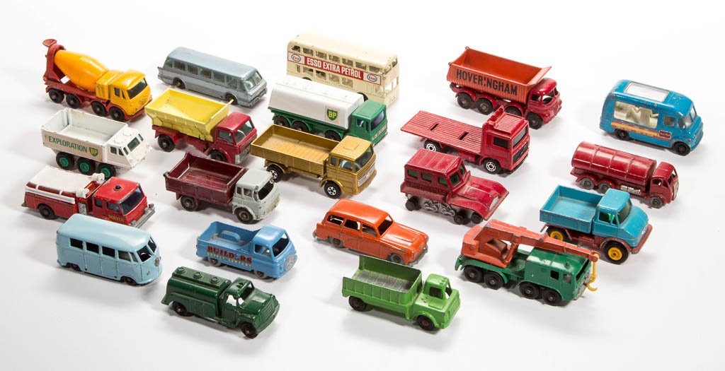 ASSORTED DIE-CAST METAL VEHICLES, LOT OF 21: ASSORTED DIE-CAST METAL VEHICLES, LOT OF 21, mostly Lesney Matchbox, including three grey-wheel examples. Second half 20th century. 2 1/4" to 3 1/4" L. Provenance: Property of a Winchester, VA family.