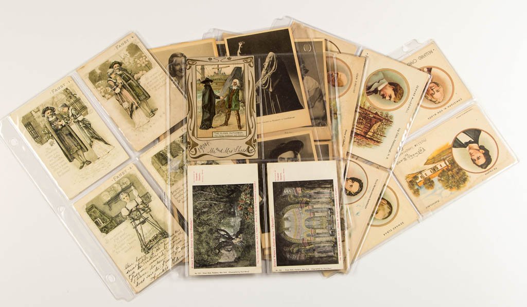 ASSORTED OPERA AND COMPOSER TRADE / POST CARDS: ASSORTED OPERA AND COMPOSER TRADE / POST CARDS, approximately 47, including a Raphael Tuck & Sons "Flying Dutchman" undivided back postcard, 12 Metropolitan Opera Guild postcards numbered 1-12, two Fr