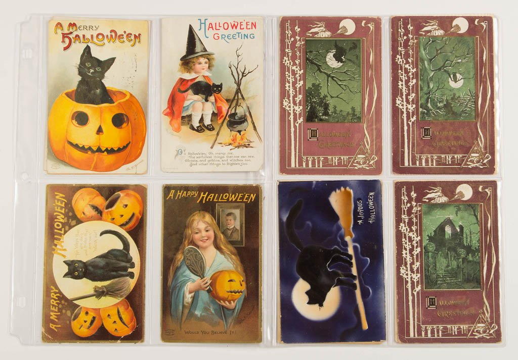 ASSORTED EMBOSSED HALLOWEEN POST CARDS, LOT OF 14: ASSORTED EMBOSSED HALLOWEEN POST CARDS, LOT OF 14, comprising six Ellen Clapsaddle artist-signed examples, and eight Rose Co. examples, including one "bas-relief" example. One Clapsaddle unused. First