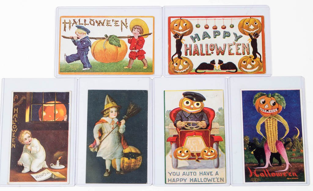 ASSORTED HALLOWEEN POST CARDS, LOT OF SIX: ASSORTED HALLOWEEN POST CARDS, LOT OF SIX, comprising a Wolf & Co. Ellen Clapsaddle example, an International Art Publishing Co. Ellen Clapsaddle example, and four International Art Publishing Co. Ber