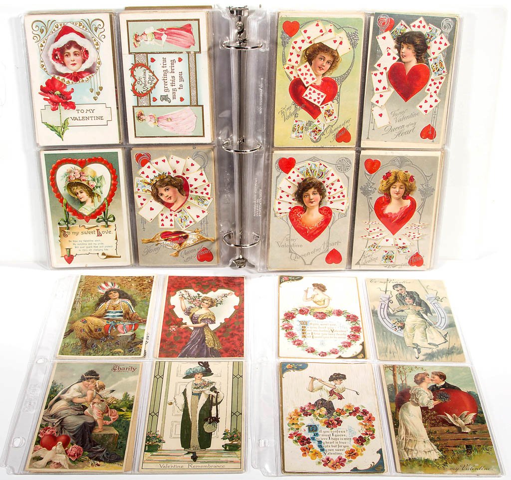 ASSORTED VALENTINE'S DAY POST CARDS: ASSORTED VALENTINE'S DAY POST CARDS, approximately 144, including five "Queen of my Heart"/"Fortune Valentine" series examples, six Helen E. Jeffers poem examples, a Raphael Tuck & Sons "Fair Women" e