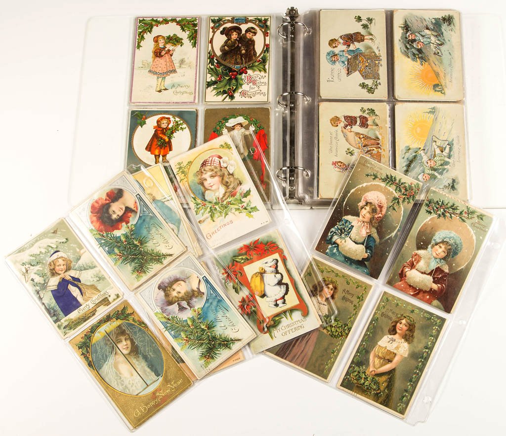 ASSORTED CHRISTMAS AND NEW YEARS POST CARDS: ASSORTED CHRISTMAS AND NEW YEARS POST CARDS, approximately 183, featuring children, cherubs, and angels. Publishers include E. A. Schwerdtfeger (EAS), Paul Finkenrath Ltd. (PFB), and Raphael Tuck & so