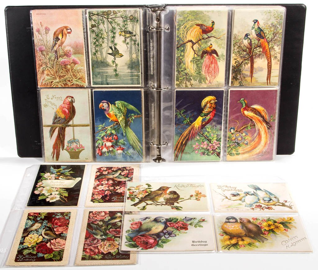 ASSORTED BIRD OR BUTTERFLY POST CARDS: ASSORTED BIRD OR BUTTERFLY POST CARDS, approximately 146, including artist-signed examples by Molly Brett, Carlo, Avery, H. Nyce and Peterson. Some embossed, some with applied fabric decoration, some 