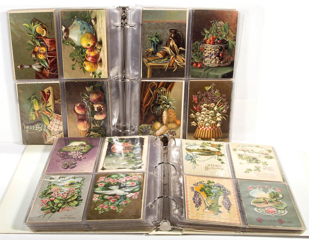 ASSORTED BIRTHDAY / HOLIDAY / GREETING POST CARDS: ASSORTED BIRTHDAY / HOLIDAY / GREETING POST CARDS, approximately 350, featuring flowers and fruit, some still lifes. Many artist-signed examples, including Agammius Boecker, Mary Golay, B. Raabe, and