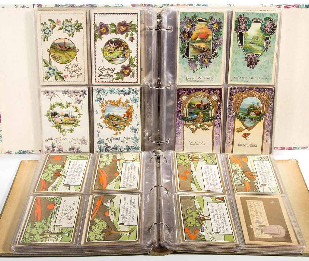 ASSORTED BIRTHDAY AND EASTER GREETINGS / MOTTO POST: ASSORTED BIRTHDAY AND EASTER GREETINGS / MOTTO POST CARDS, approximately 368, many with Art Nouveau/Arts & Crafts designs. Artist-signed examples include Evelyn von Hartmann, Wall, and L. F. Pease. Pu