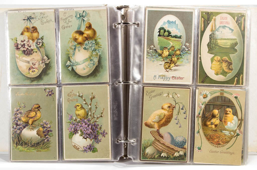 ASSORTED EASTER POST CARDS: ASSORTED EASTER POST CARDS, approximately 282, featuring bunnies, chicks and eggs, including a "mechanical" kaleidoscope egg example. Many embossed, some with applied fabric decoration. Publishers inc