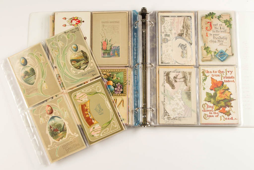 ASSORTED MOTTOS / POEMS AND EASTER POST CARDS: ASSORTED MOTTOS / POEMS AND EASTER POST CARDS, approximately 190, many with Art Nouveau/Arts & Crafts designs, some embossed, some artist-signed. Publishers include Gibson Art Co., Ernest Nister/E. P.