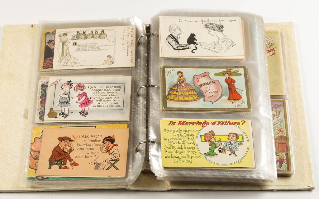 ASSORTED MOTTOS AND HOLIDAY POST CARDS: ASSORTED MOTTOS AND HOLIDAY POST CARDS, approximately 277, many with Art Nouveau/Arts & Crafts designs, including Easter, Birthday, and five Leap Year examples. Some artist signed, some unused, some u