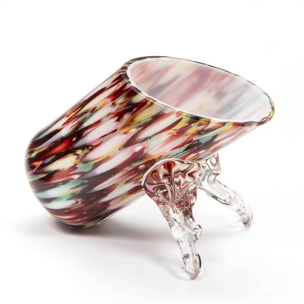 CASED ART GLASS TOOTHPICK HOLDER: CASED ART GLASS TOOTHPICK HOLDER, factory polished rim and feet, applied support feet. Probably English. Late 19th/early 20th century. 2" H. Literature: Toothpick Holders: China, Glass and Metal, p. 2