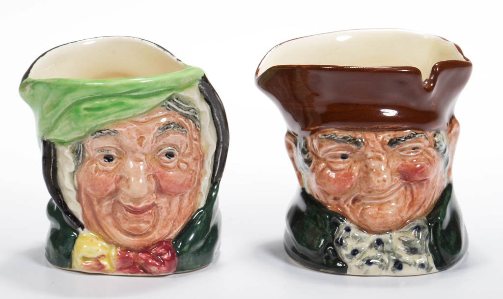 ROYAL DOULTON CHARACTER TOOTHPICK HOLDERS, LOT OF TWO: ROYAL DOULTON CHARACTER TOOTHPICK HOLDERS, LOT OF TWO, comprising Old Charlie and Sairy-Gamp, each with appropriate base markings. First half 20th century. 2 1/4" H. Provenance: The Lowell Wiggins col