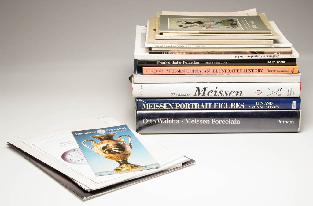 ASSORTED MEISSEN AND OTHER PORCELAIN REFERENCE VOLUMES,: ASSORTED MEISSEN AND OTHER PORCELAIN REFERENCE VOLUMES, LOT OF 14, including Otto Walcha, "Meissen Porcelain"; and Len and Yvonne Adams, "Meissen Portrait Figures," Magna Books 1992 edition. Hardcover