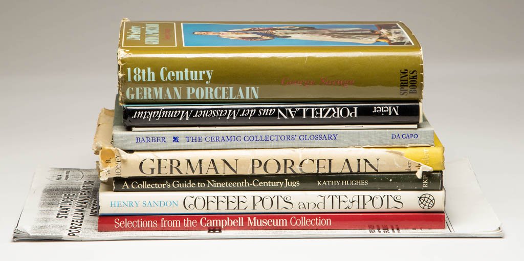 ASSORTED POTTERY REFERENCE VOLUMES, LOT OF SEVEN: ASSORTED POTTERY REFERENCE VOLUMES, LOT OF SEVEN, including George Savage, "18th Century German Porcelain," second edition; Kathy Hughes, "A Collector's Guide to Nineteenth-Century Jugs," first editio