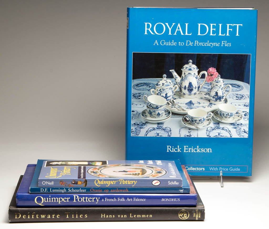 ASSORTED POTTERY REFERENCE VOLUMES, LOT OF FIVE: ASSORTED POTTERY REFERENCE VOLUMES, LOT OF FIVE, including Hans van Lemmen, "Delftware Tiles"; and Sandra V. Bondhus, "Quimper Pottery: a French Folk Art Faience." Hardcover and soft cover, one with d