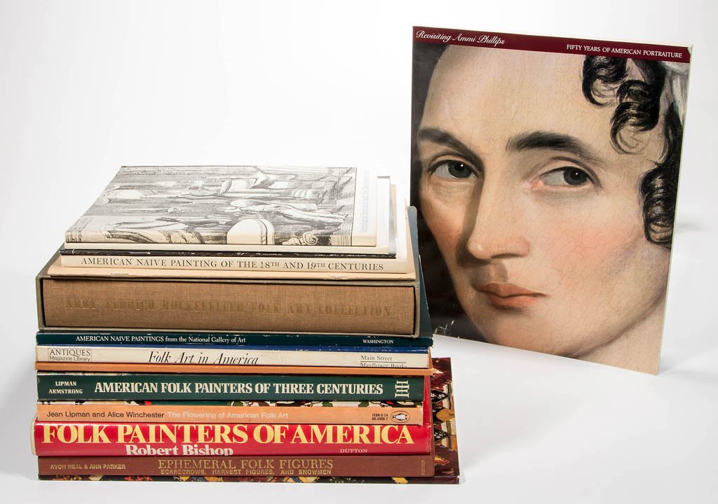 AMERICAN FOLK ART AND RELATED REFERENCE VOLUMES, LOT OF: AMERICAN FOLK ART AND RELATED REFERENCE VOLUMES, LOT OF 15, including Museum of American Folk Art, "Revisiting Ammi Phillips" and other exhibition catalogues. Hard and soft covers.