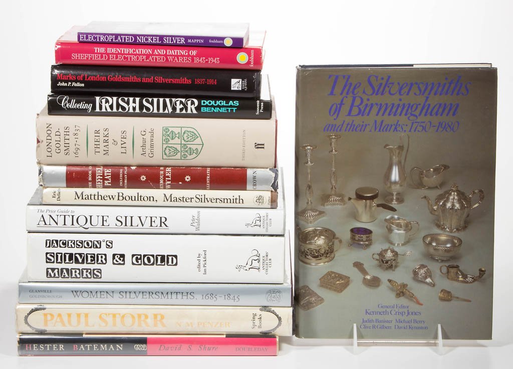 ENGLISH SILVER REFERENCE VOLUMES, LOT OF 13: ENGLISH SILVER REFERENCE VOLUMES, LOT OF 13, including Kenneth Jones, ed., "The Silversmiths of Birmingham and their Marks: 1750-1980"; Ian Pickford, ed., "Jackson's Silver & Gold Marks"; and Arthur G