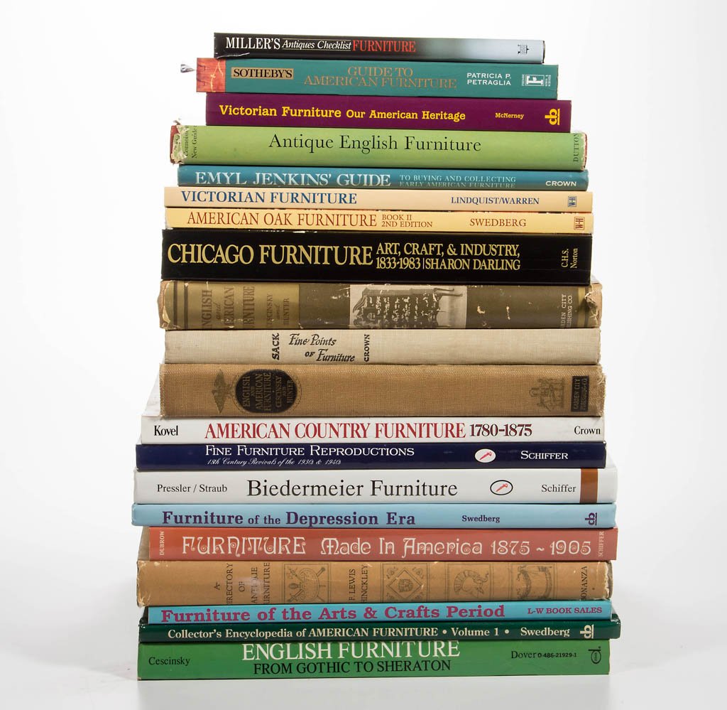 ASSORTED AMERICAN AND OTHER FURNITURE REFERENCE: ASSORTED AMERICAN AND OTHER FURNITURE REFERENCE VOLUMES, LOT OF 20, including Arts & Crafts and Victorian. Hard and soft covers. Provenance: From a Maryland private collection.
