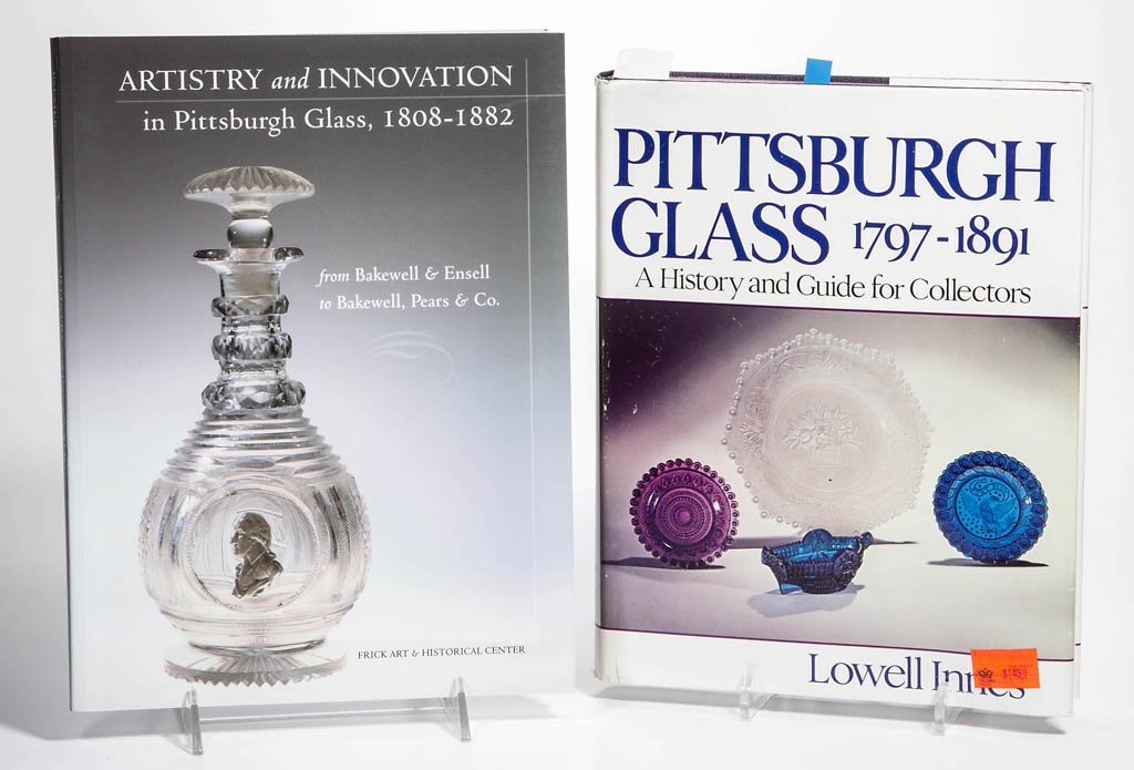 PITTSBURGH GLASS REFERENCE VOLUMES, LOT OF TWO: PITTSBURGH GLASS REFERENCE VOLUMES, LOT OF TWO, comprising Arlene Palmer, "Artistry and Innovation in Pittsburgh Glass," and Lowell Innes, "Pittsburgh Glass 1797-1891," one hard cover with dust jacket