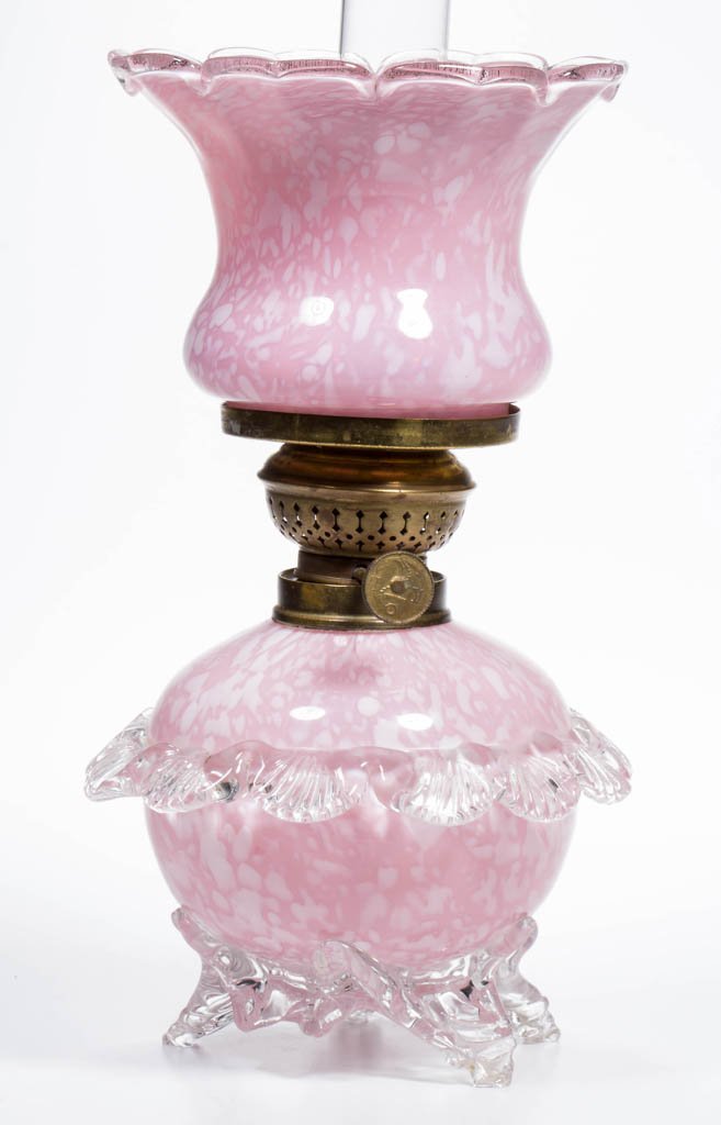 VERY RARE MARBLE CASED ART GLASS MINIATURE OIL LAMP (1 of 1)