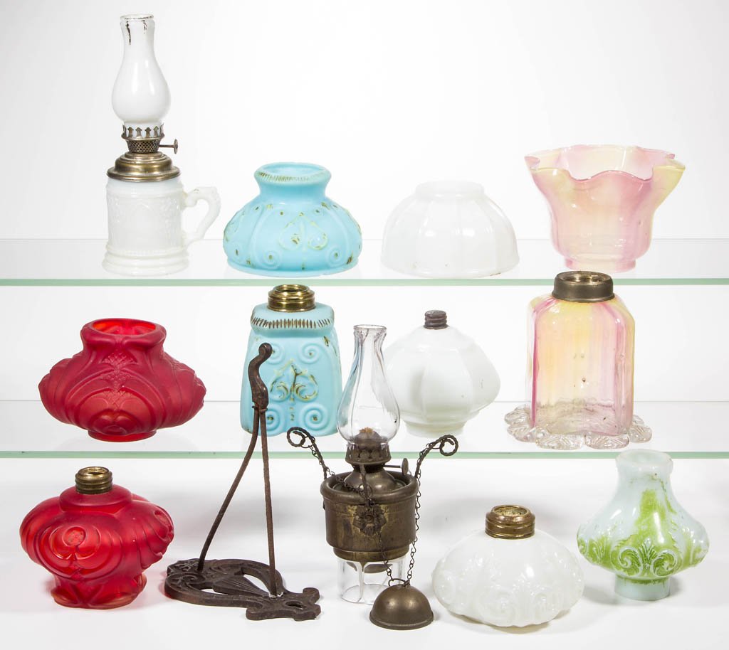 ASSORTED PATTERN MINIATURE OIL LAMPS, LOT OF SEVEN (1 of 1)