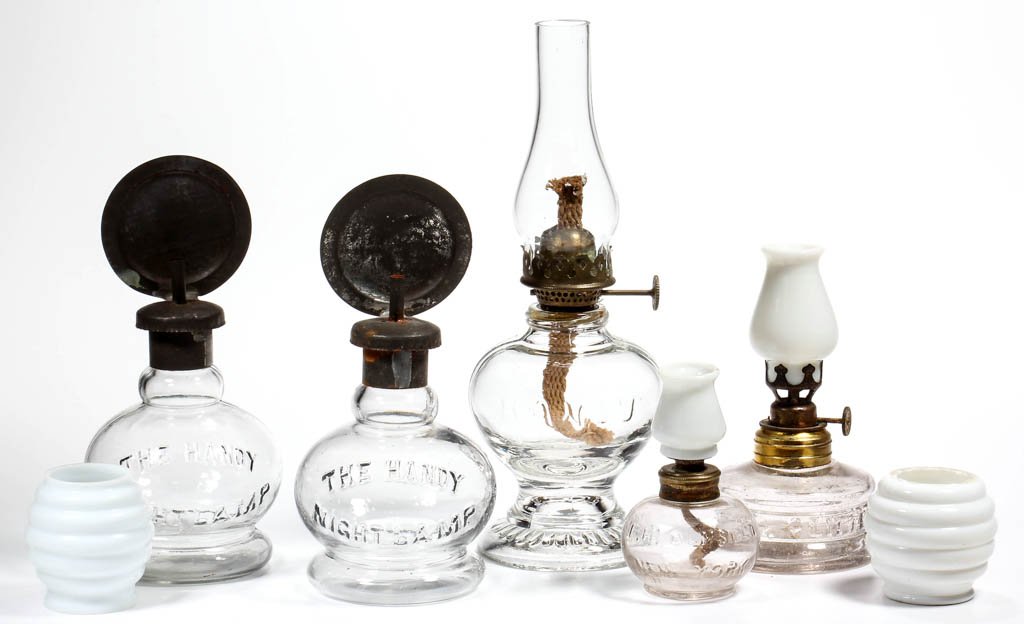 ASSORTED EMBOSSED LETTERING MINIATURE OIL LAMPS, LOT OF (1 of 1)