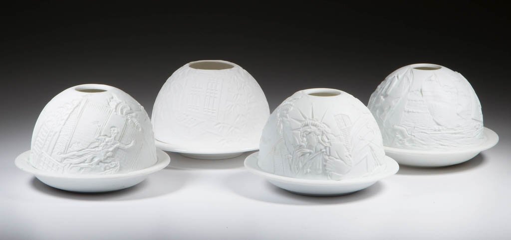 PORCELAIN LITHOPHANE DOME FAIRY LAMPS, LOT OF FOUR (1 of 1)