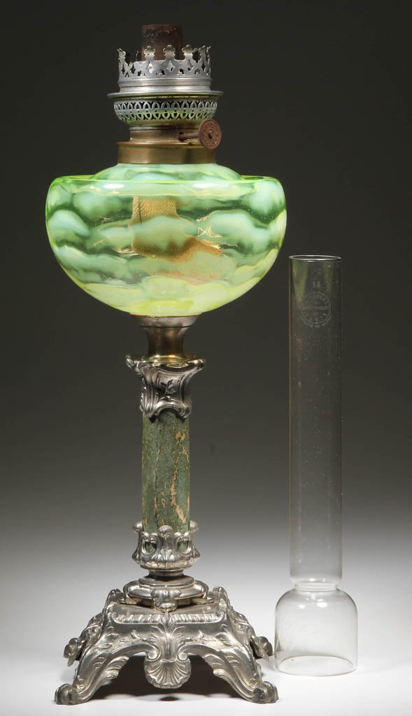 OPALESCENT UNNAMED PATTERN KEROSENE STAND LAMP (1 of 1)