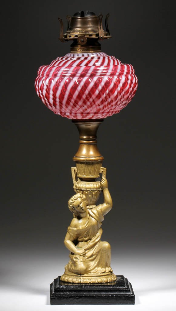 FIGURAL STEM REVERSE SWIRL KEROSENE STAND LAMP (1 of 1)