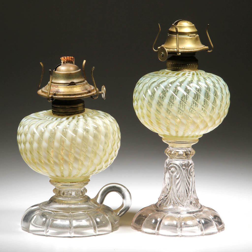 ASSORTED SHELDON SWIRL KEROSENE LAMPS, LOT OF TWO (1 of 1)