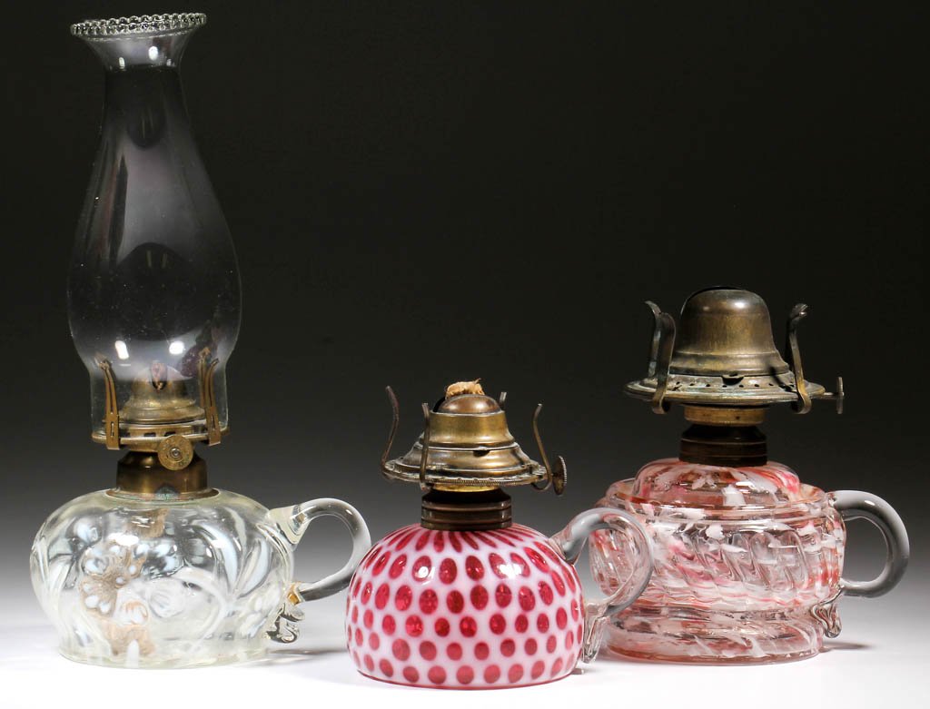 ASSORTED OPALESCENT KEROSENE FINGER LAMPS, LOT OF THREE (1 of 1)