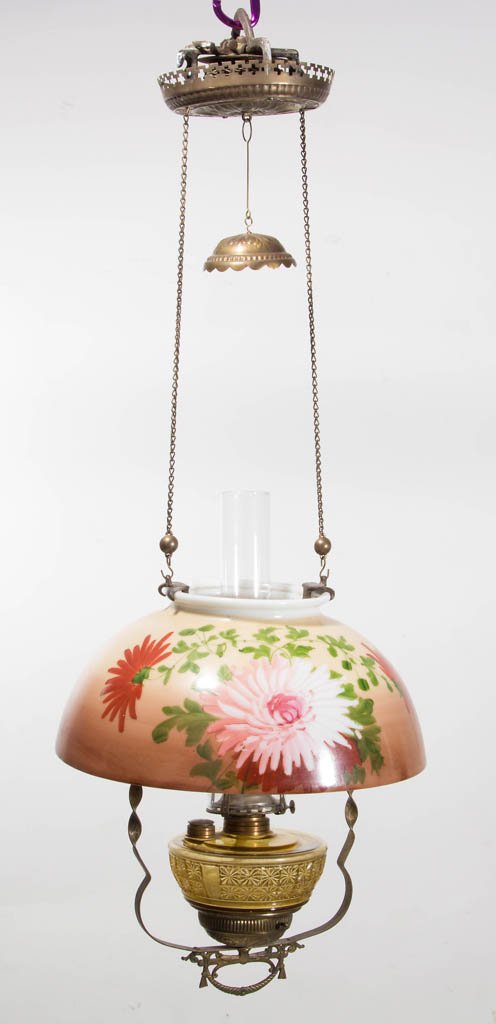 VICTORIAN CHRYSANTHEMUM KEROSENE HANGING LAMP (1 of 1)