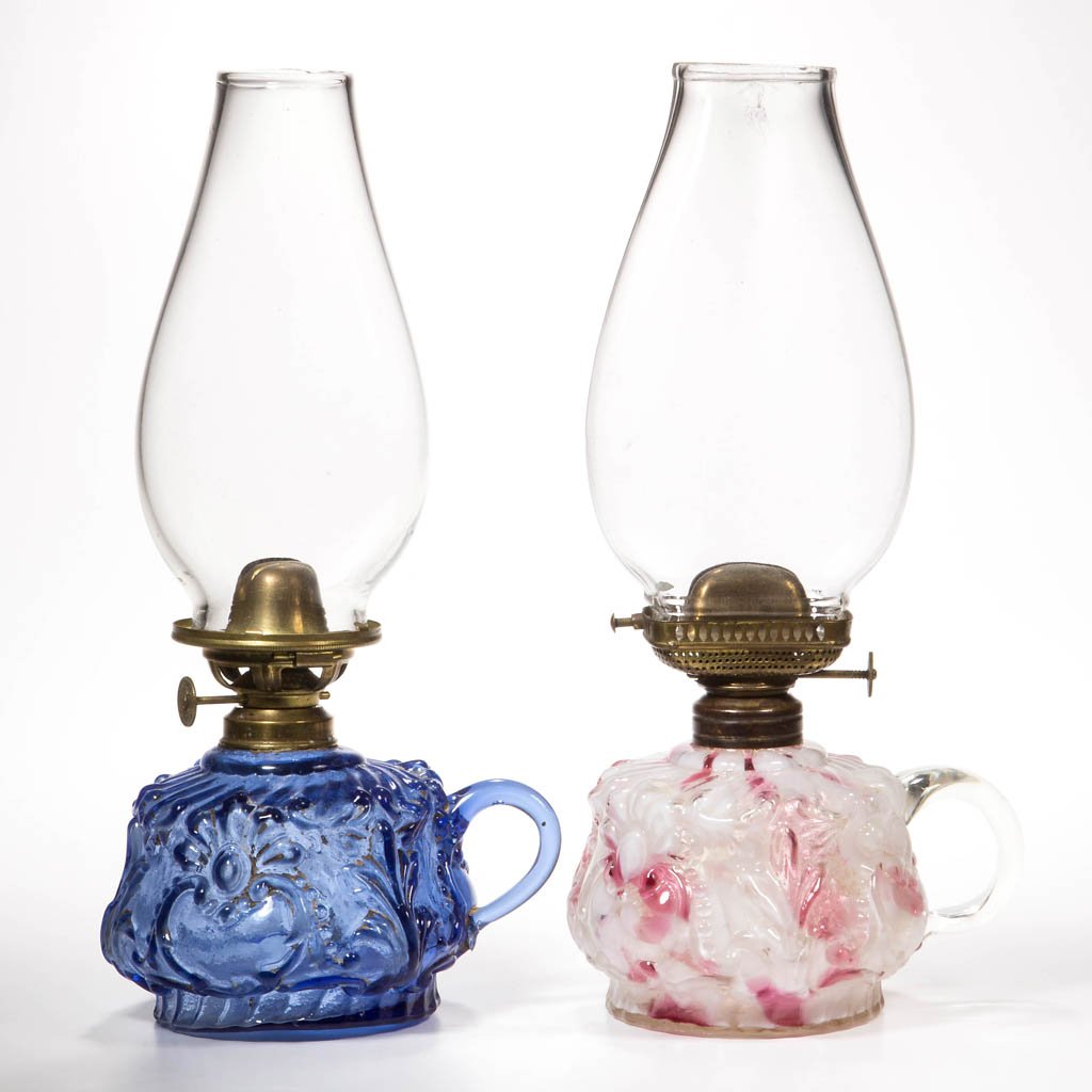 EMBOSSED PATTERN KEROSENE FINGER LAMPS, LOT OF TWO (1 of 1)