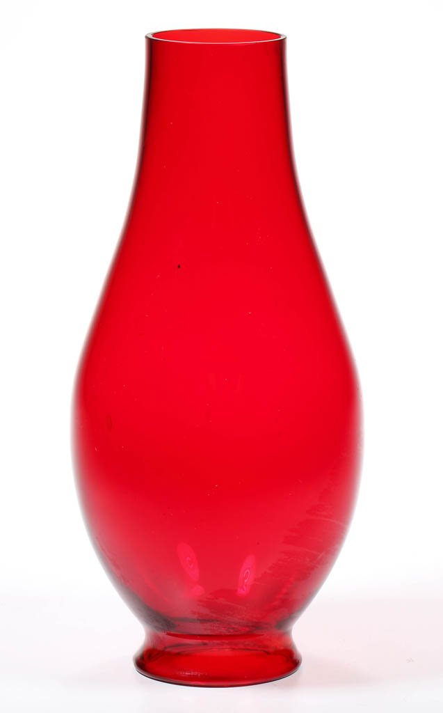 MACBETH DEEP RUBY KEROSENE NO. 2 LIP CHIMNEY: MACBETH DEEP RUBY KEROSENE NO. 2 LIP CHIMNEY, marked "MACBETH PEARL GLASS" near top. Circa 1860-1880. 8" H, 2 1/8" D fitter. Literature: Parallels B & K II, fig. 2335. Provenance: From a Connecticut p