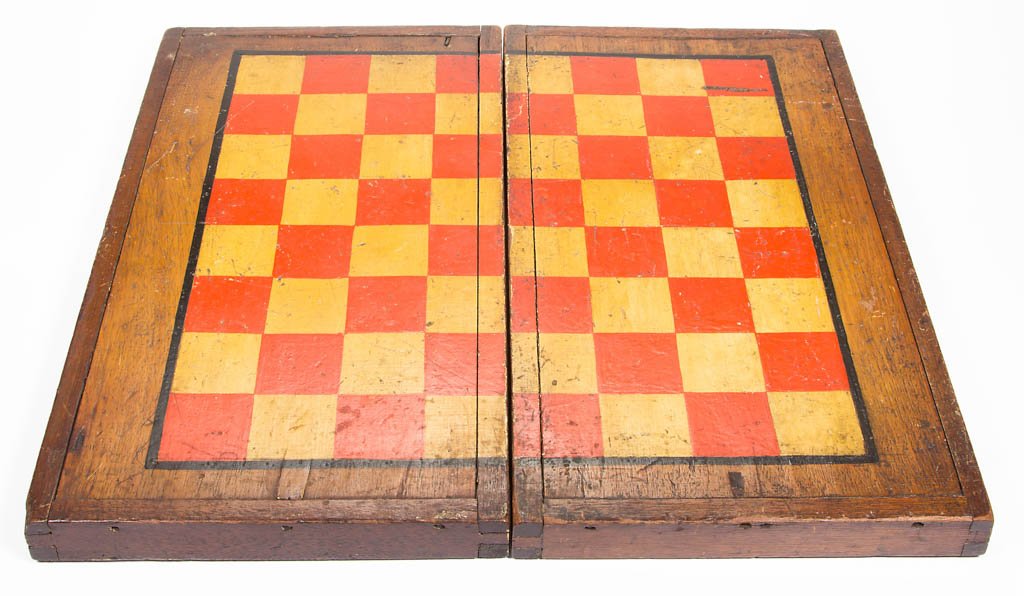 AMERICAN PAINT-DECORATED AND INLAID WALNUT GAMEBOARD (1 of 3)