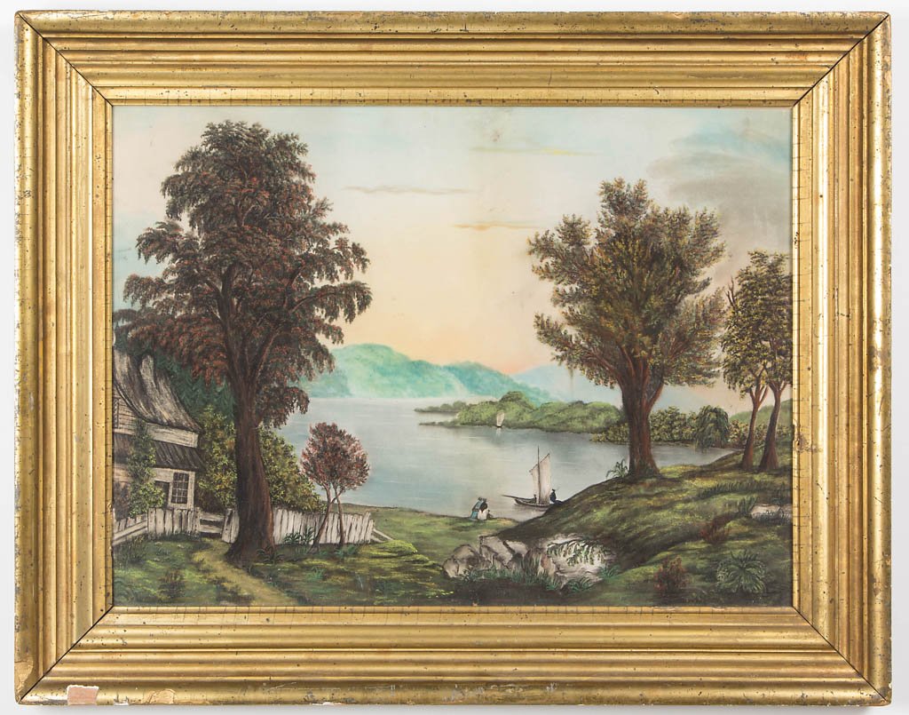 AMERICAN SCHOOL (19TH CENTURY) FOLK ART LANDSCAPE (1 of 1)