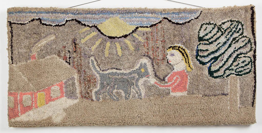 AMERICAN FOLK ART PICTORIAL HOOKED RUG (1 of 1)