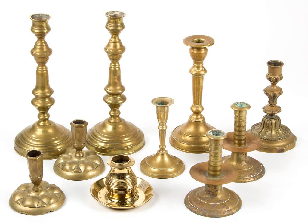 ASSORTED BRASS CANDLESTICKS, LOT OF TEN (1 of 1)