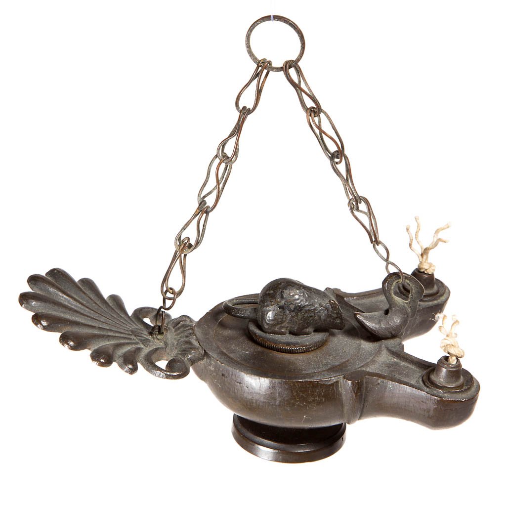 FIGURAL BRONZE HANGING GREASE / FAT LAMP (1 of 1)